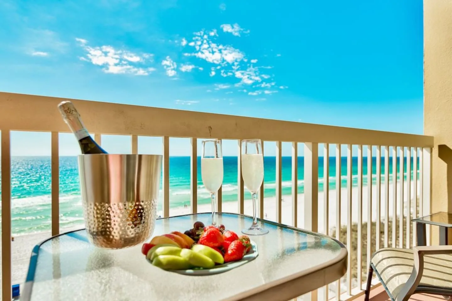 Pelican Beach Resort Unit 707 beachfront balcony view in Destin Florida